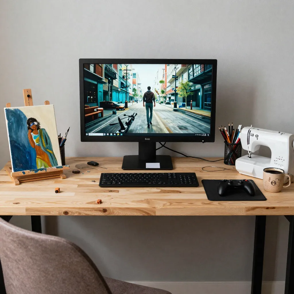 Textile workspace with organized material storage